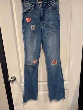 Wrangler x Fender Westward High Rise Bootcut Jeans 28x34 Patchwork Western